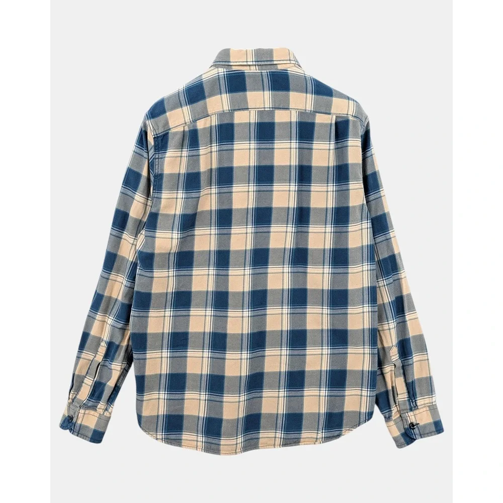 J.Crew Plaid Flannel Shirt Men's L Blue Cream Heavyweight Cotton Workwear Casual